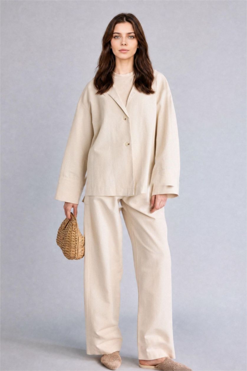 WOMAN Ecru Linen Blended Trousers
