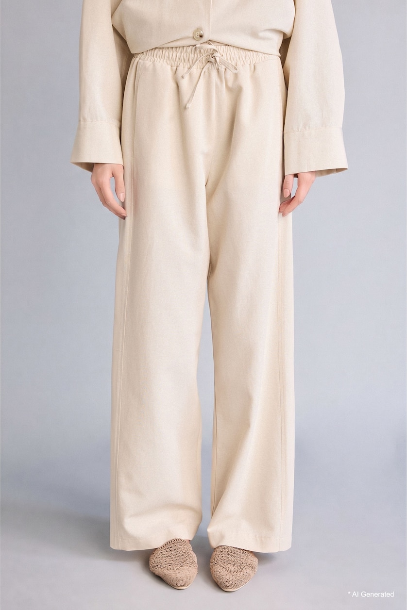 WOMAN Ecru Wide Straight Linen Blend Trousers