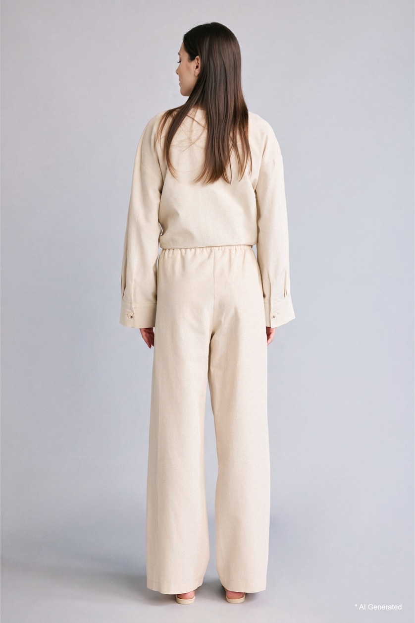 WOMAN Ecru Wide Straight Linen Blend Trousers