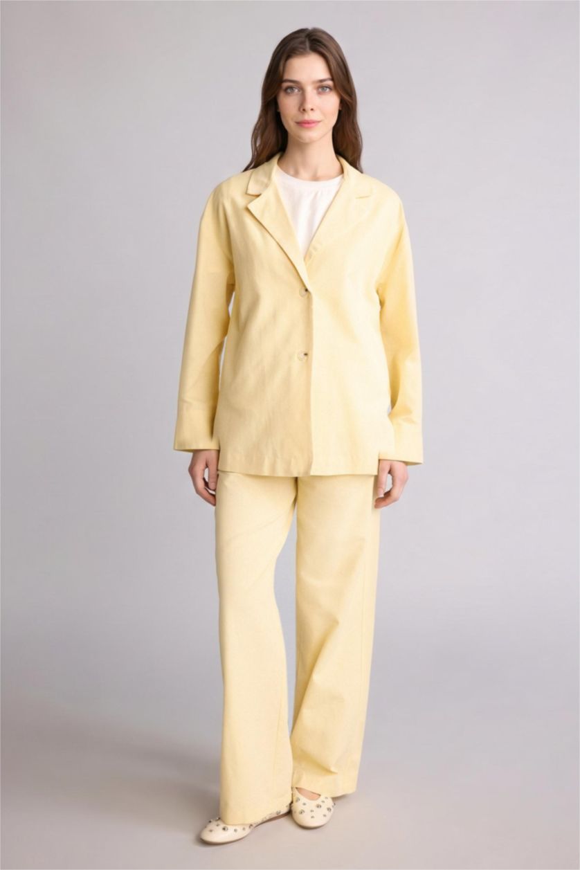 Kadın Açık Sarı Straight Fit Keten Karışımlı Pantolon