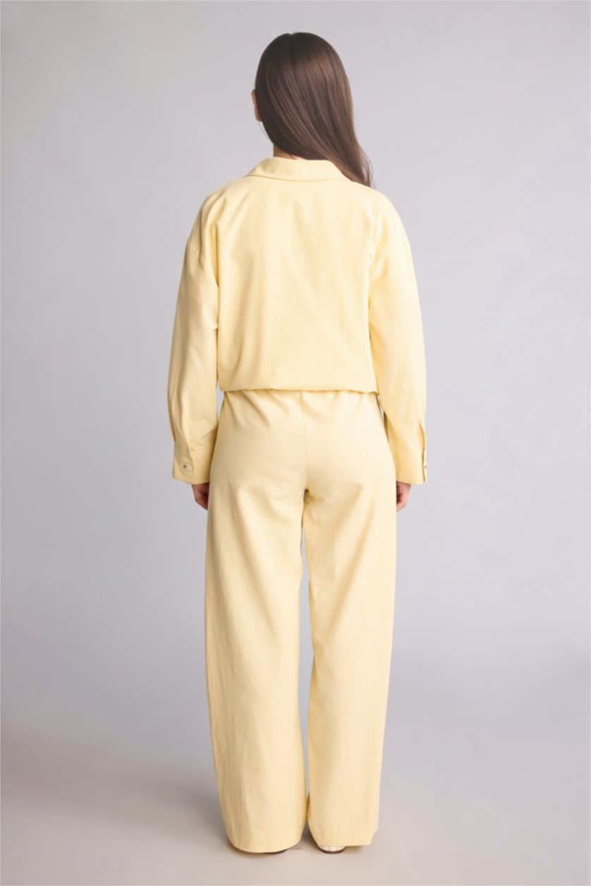 Kadın Açık Sarı Straight Fit Keten Karışımlı Pantolon