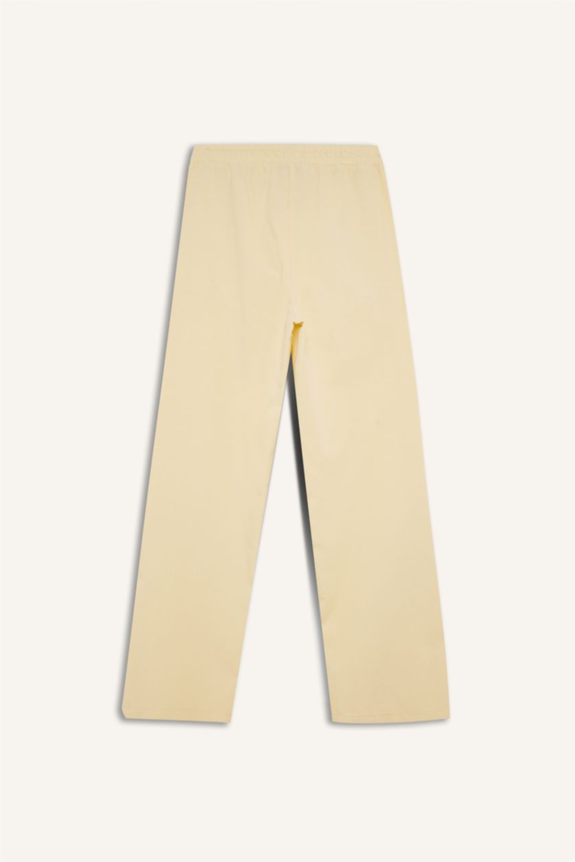Woman Light Yellow Linen Blended Trousers