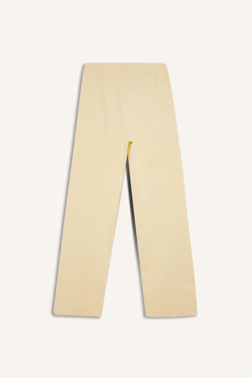 Woman Light Yellow Wide Straight Linen Blend Trousers