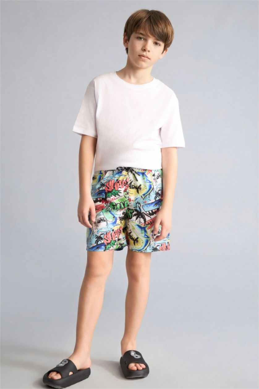 Boys & Teens Ecru شورت بحر منقوش