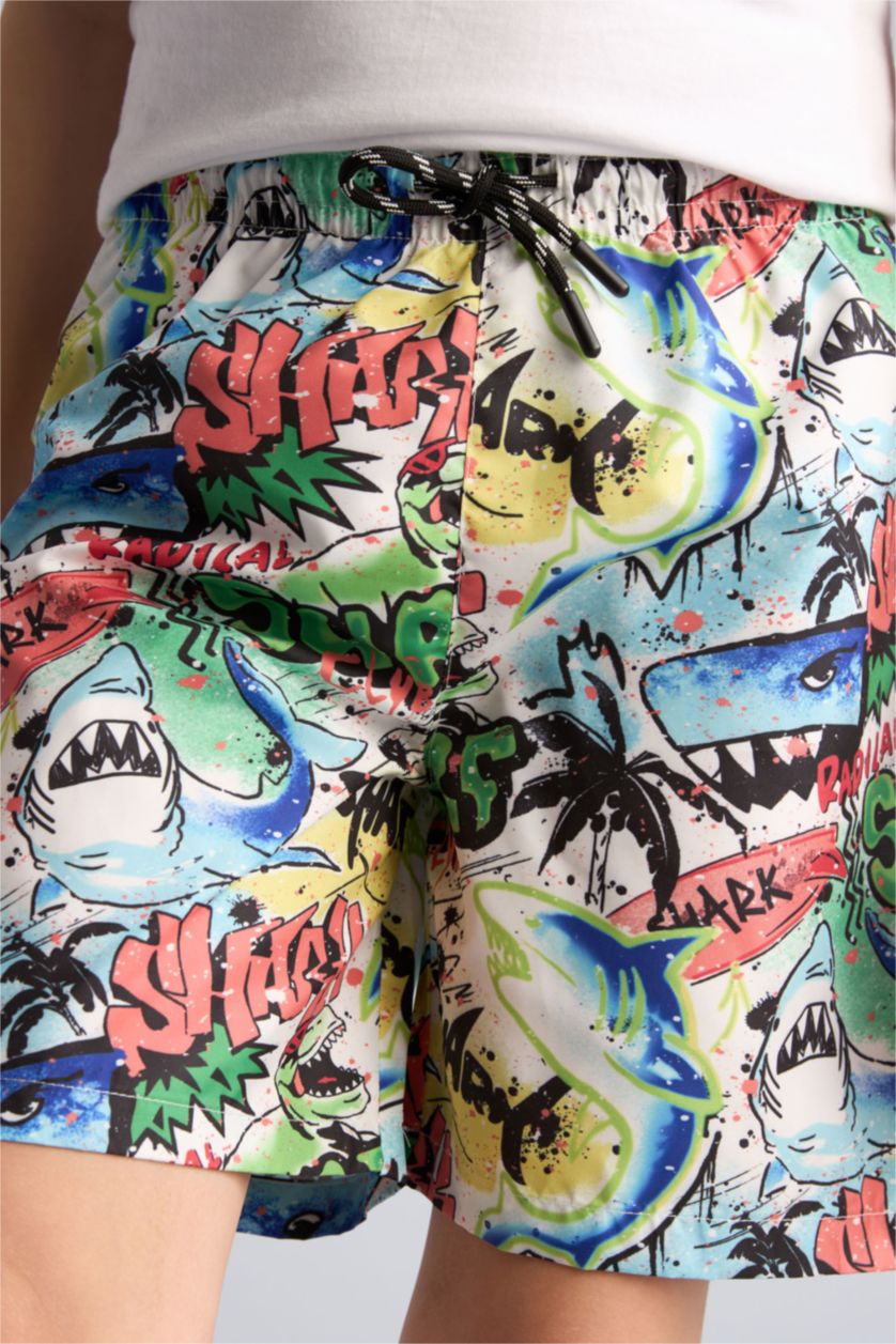 Boys & Teens Ecru شورت بحر منقوش