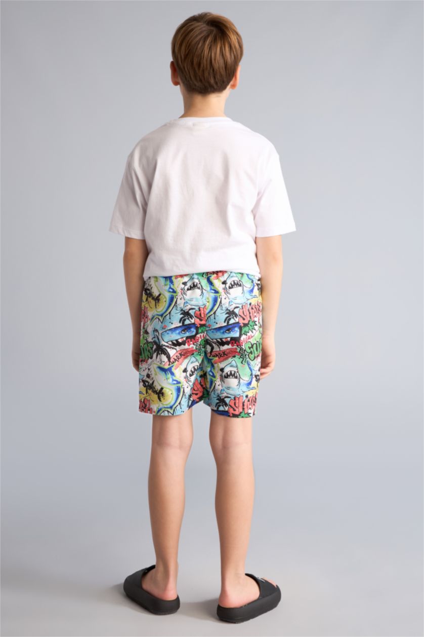 Boys & Teens Ecru شورت بحر منقوش