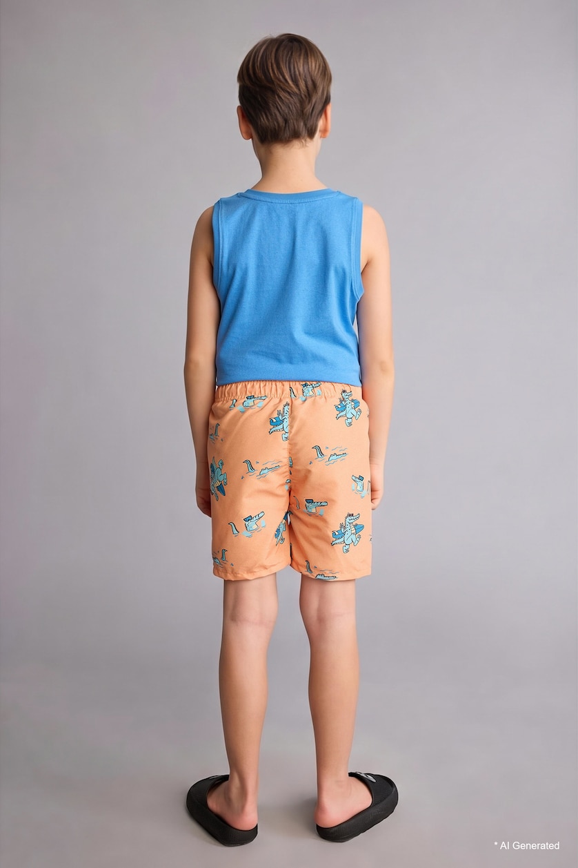 BOYS & TEENS Orange Boy Regular Fit Printed Swim Shorts