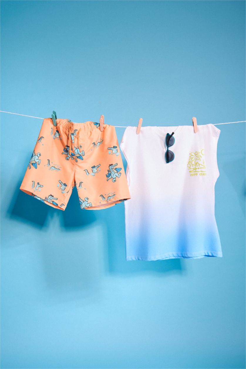 Young Boys - Teen Boys Orange Boy Regular Fit Printed Swim Shorts