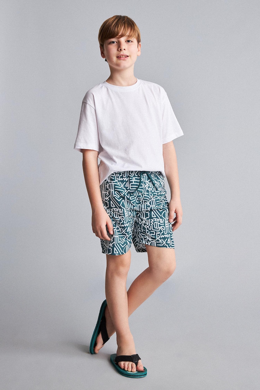 Young Boys - Teen Boys Dark Green Boy Regular Fit Printed Swim Shorts