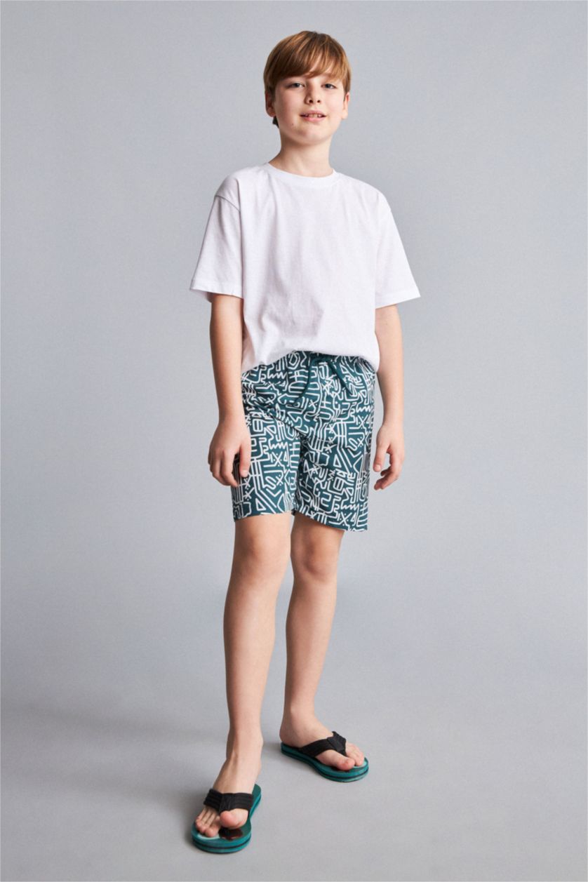 Young Boys - Teen Boys Dark Green Boy Regular Fit Printed Swim Shorts