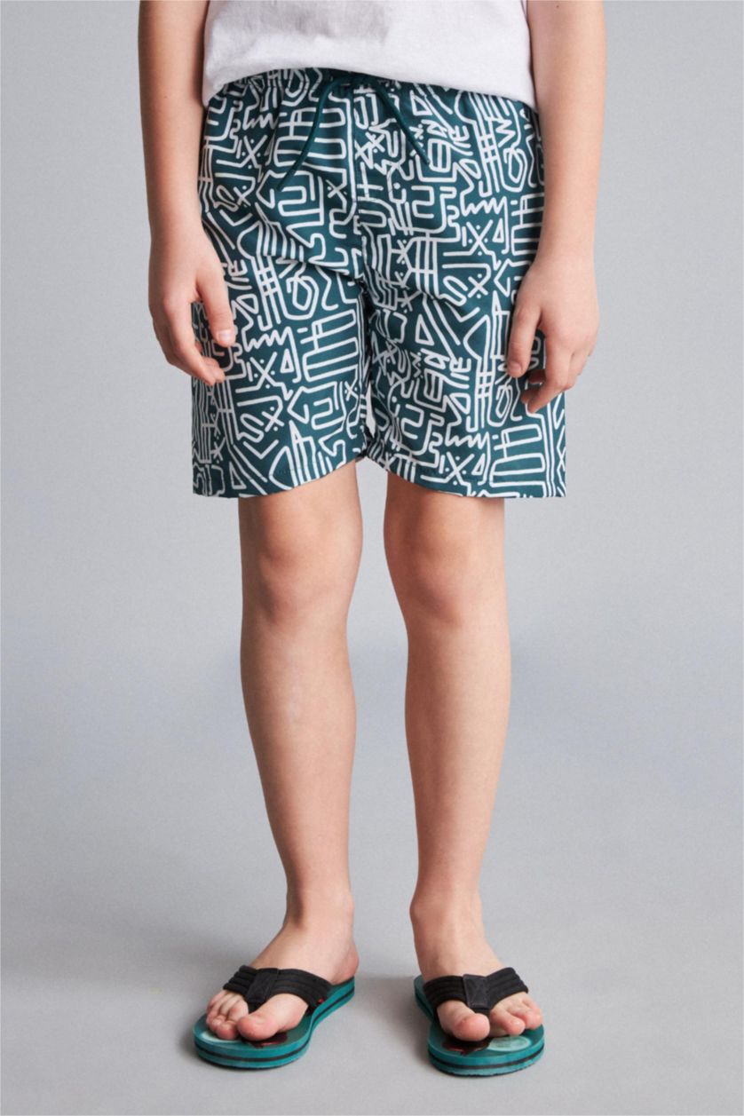 Young Boys - Teen Boys Dark Green Boy Regular Fit Printed Swim Shorts