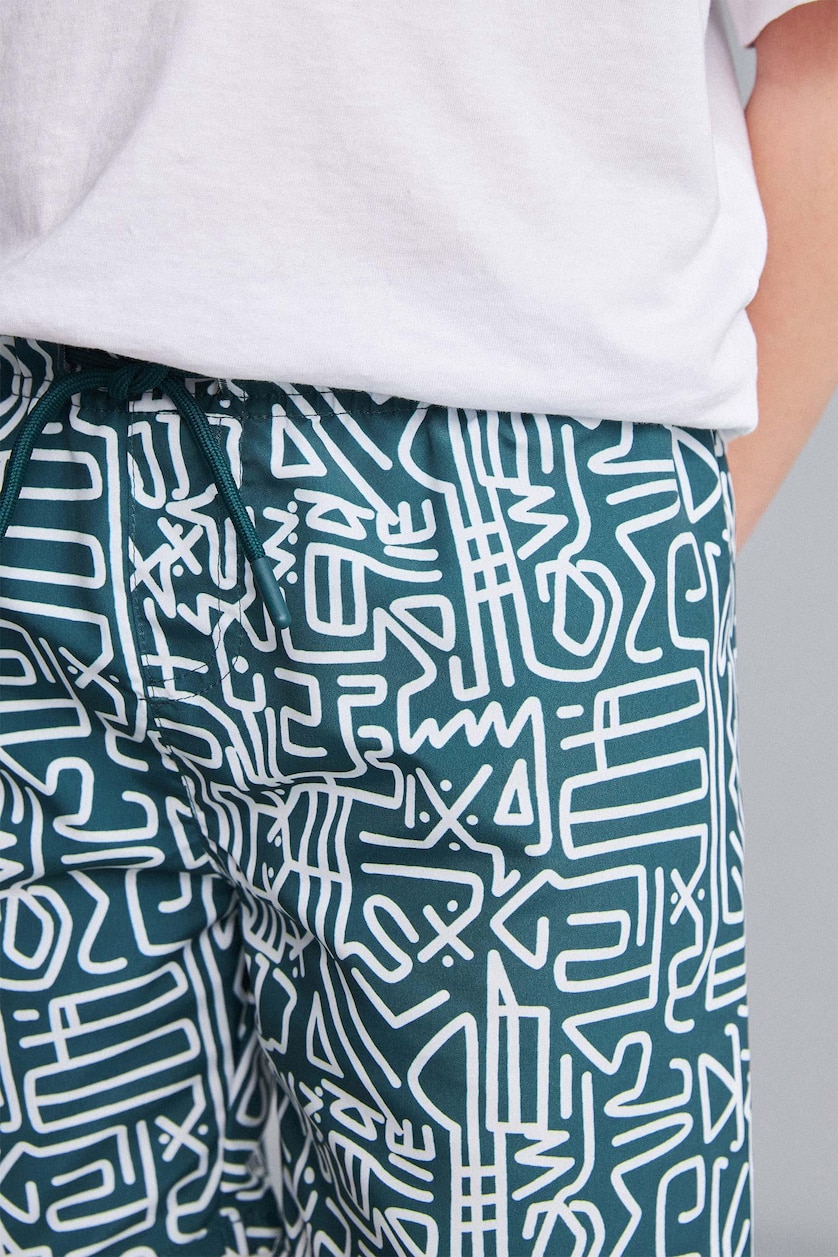 Young Boys - Teen Boys Dark Green Boy Regular Fit Printed Swim Shorts