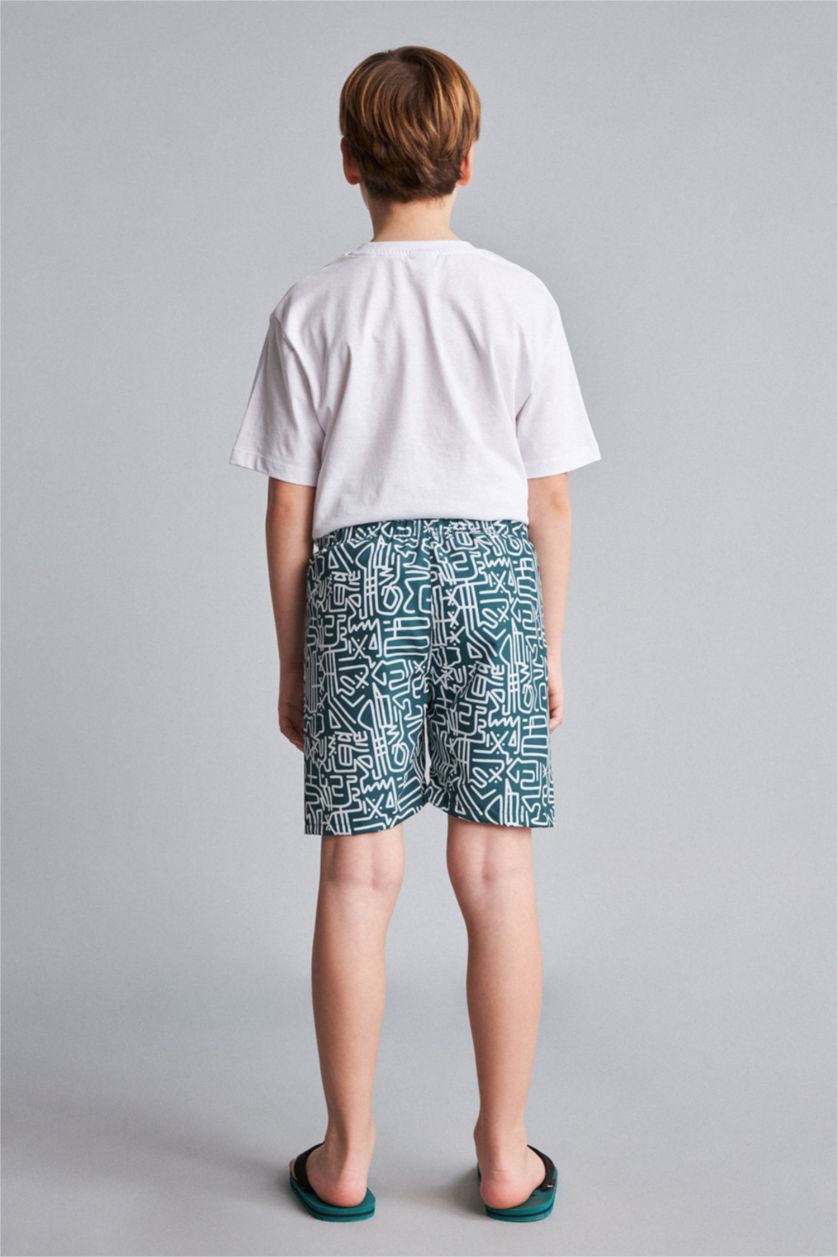 Young Boys - Teen Boys Dark Green Boy Regular Fit Printed Swim Shorts