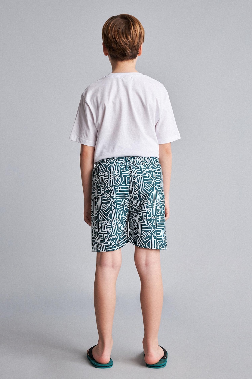Young Boys - Teen Boys Dark Green Boy Regular Fit Printed Swim Shorts