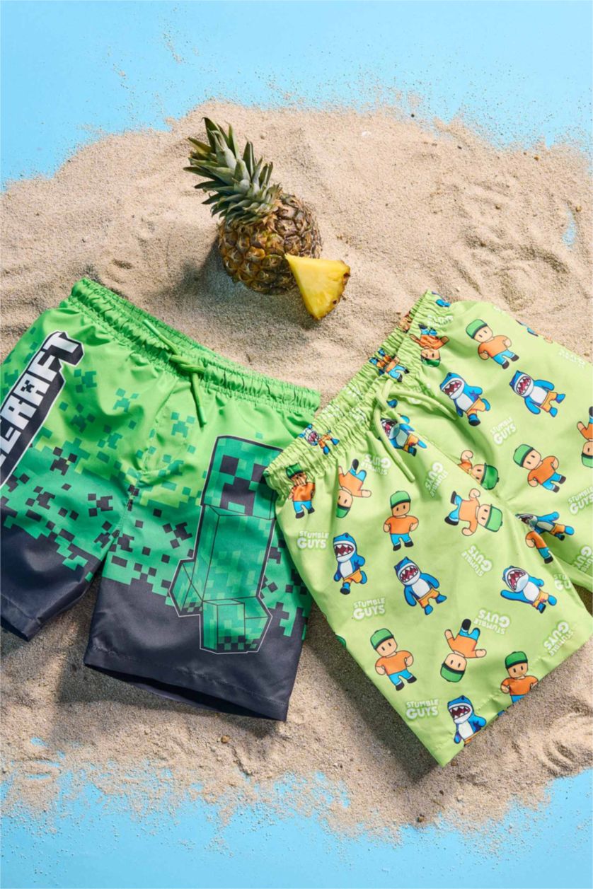 Young Boys - Teen Boys Black Boy Regular Fit Minecraft Licensed Swim Shorts