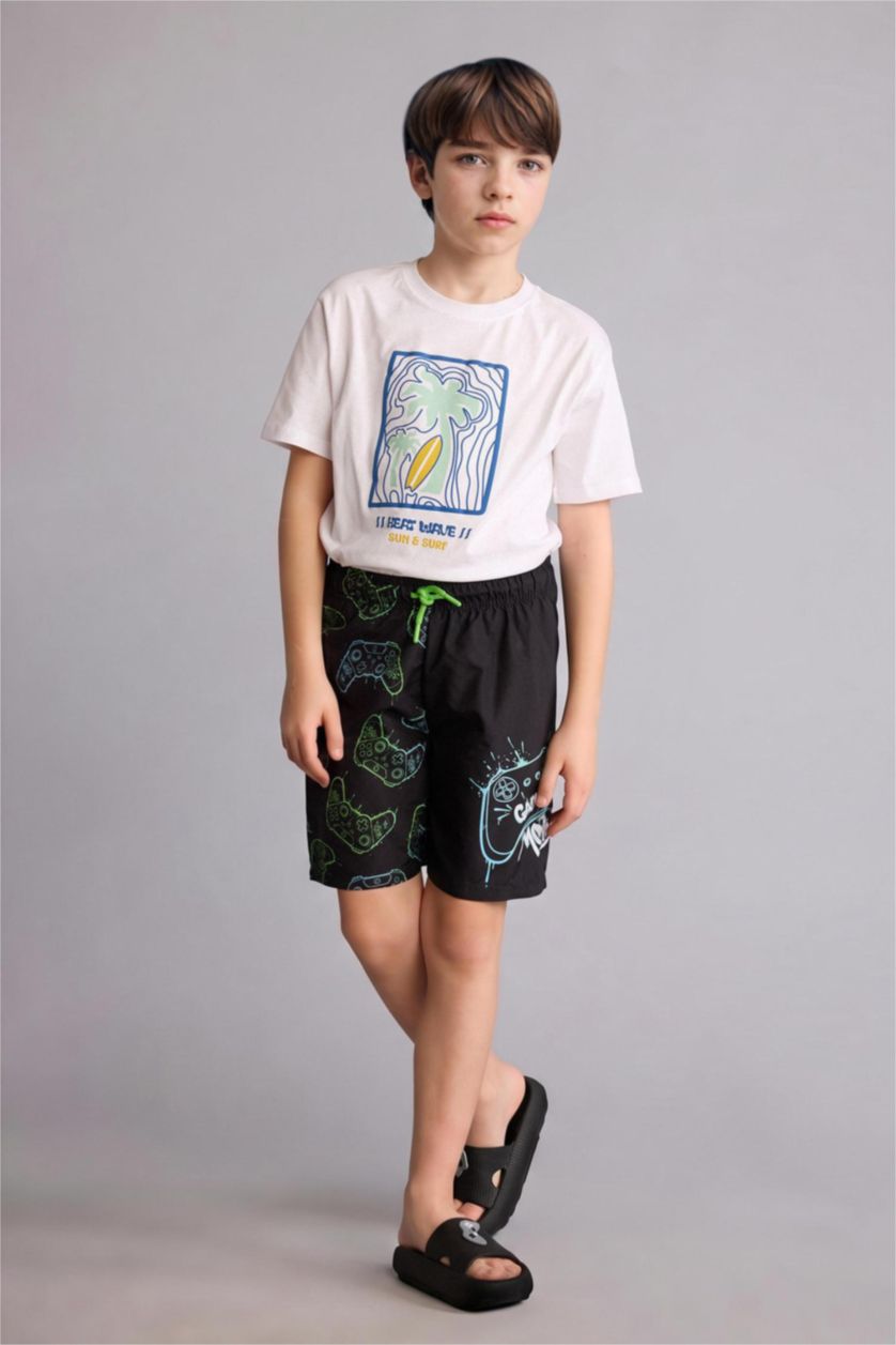 أولاد أسود شورت بحر ولادي مطبوع