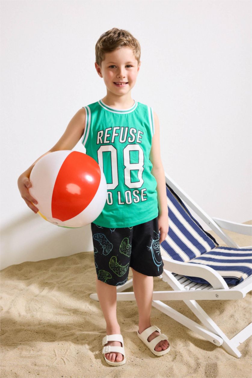 BOYS & TEENS Black Boy Regular Fit Printed Swim Shorts