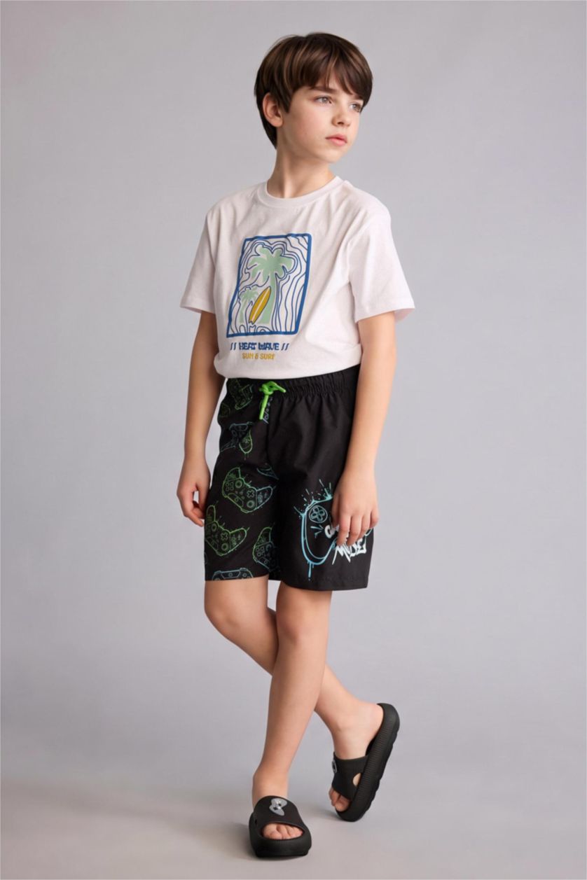 أولاد أسود شورت بحر ولادي مطبوع