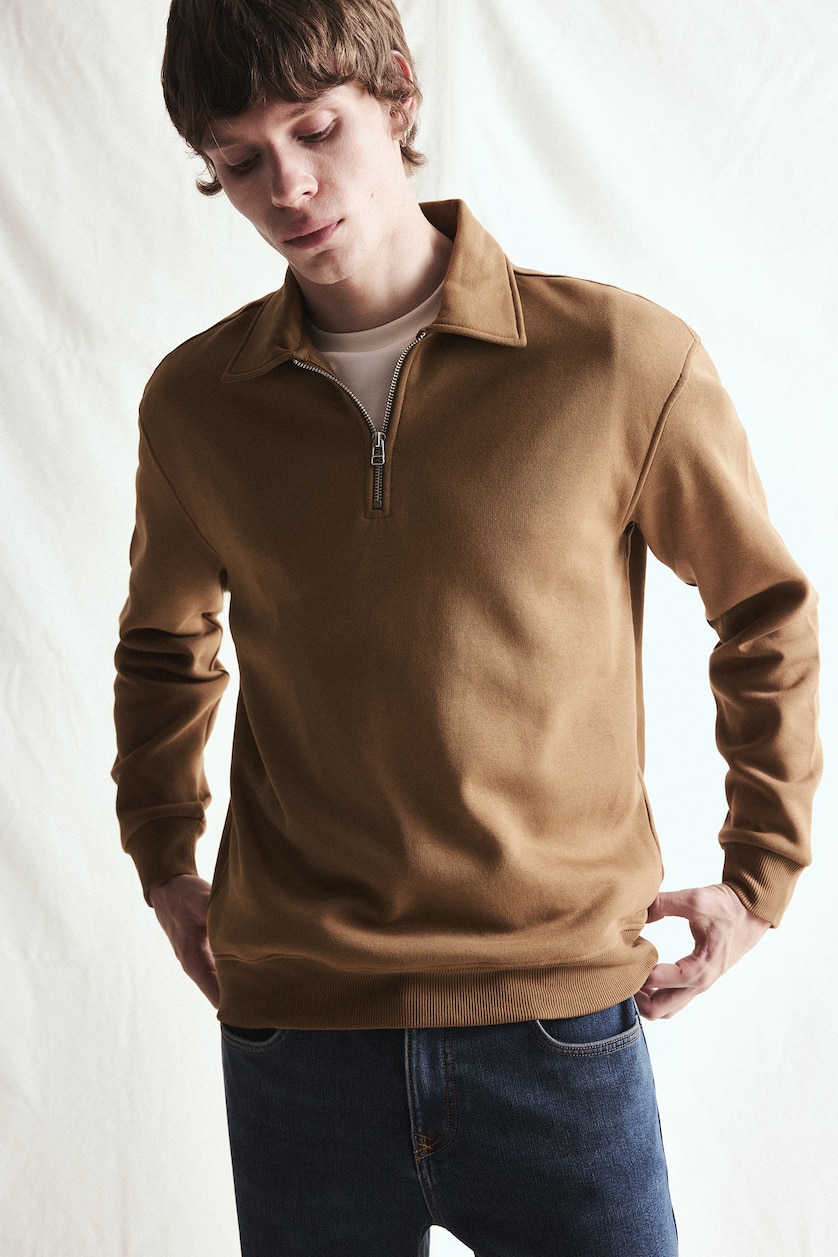 MESHKUJ Dark Vison Regular Fit Thick Polo Collar Sweatshirt