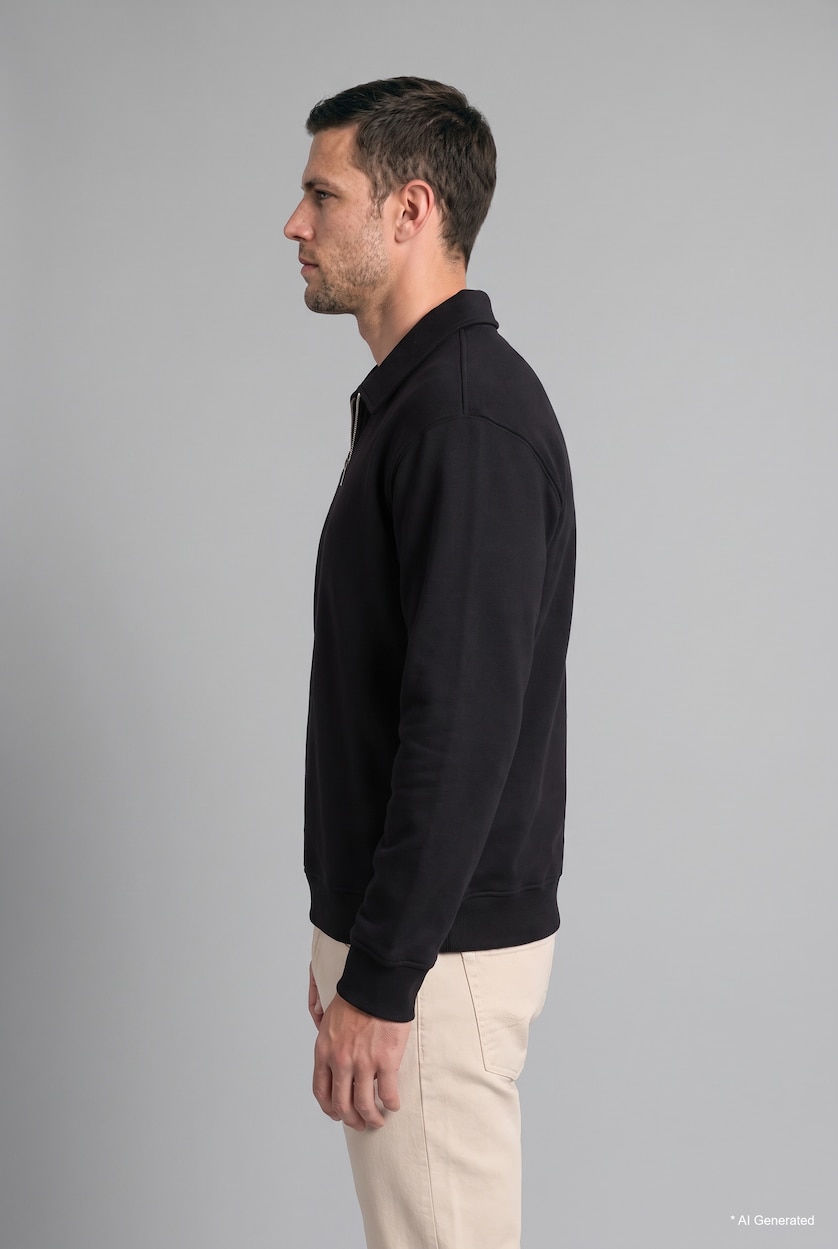 Erkek Siyah Pamuklu Regular Fıt Kalın Kumaş Sweatshirt