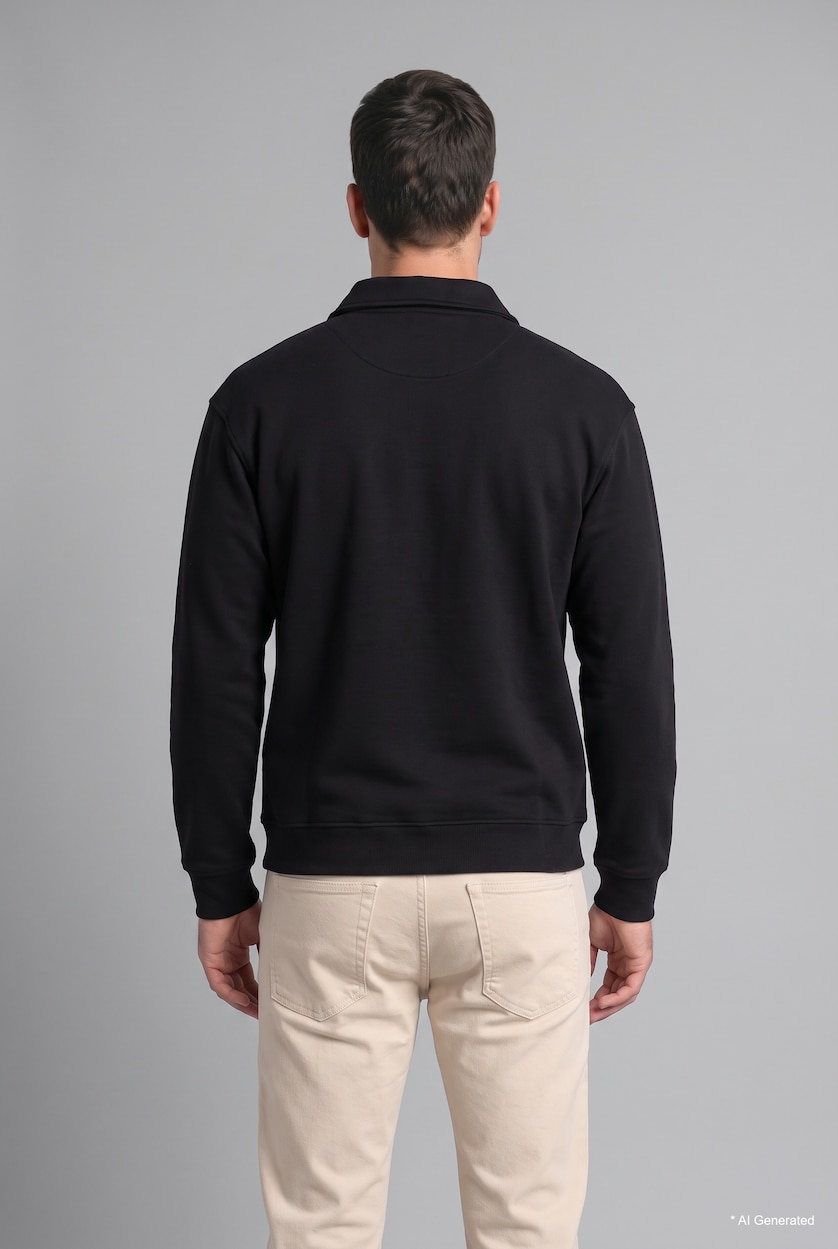 Erkek Siyah Pamuklu Regular Fıt Kalın Kumaş Sweatshirt