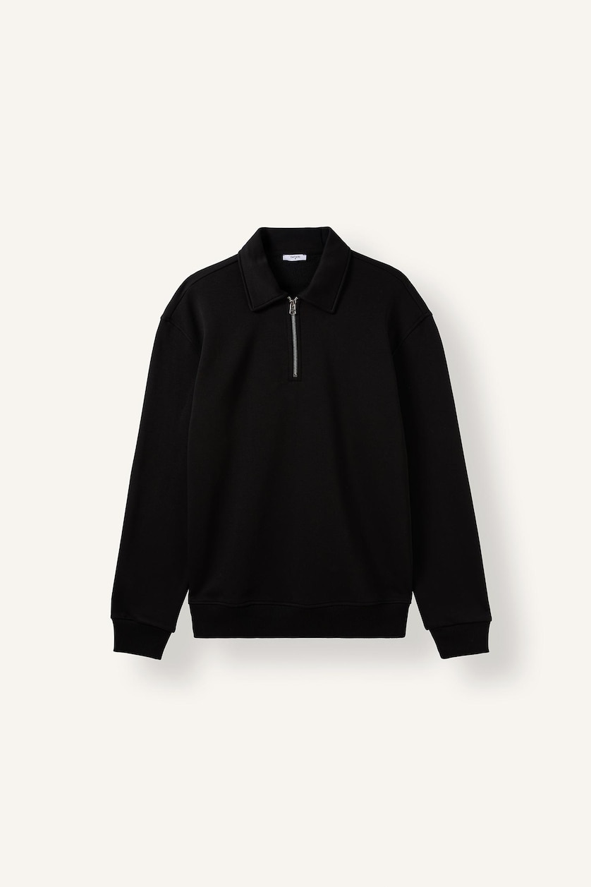 Erkek Siyah Pamuklu Regular Fıt Kalın Kumaş Sweatshirt