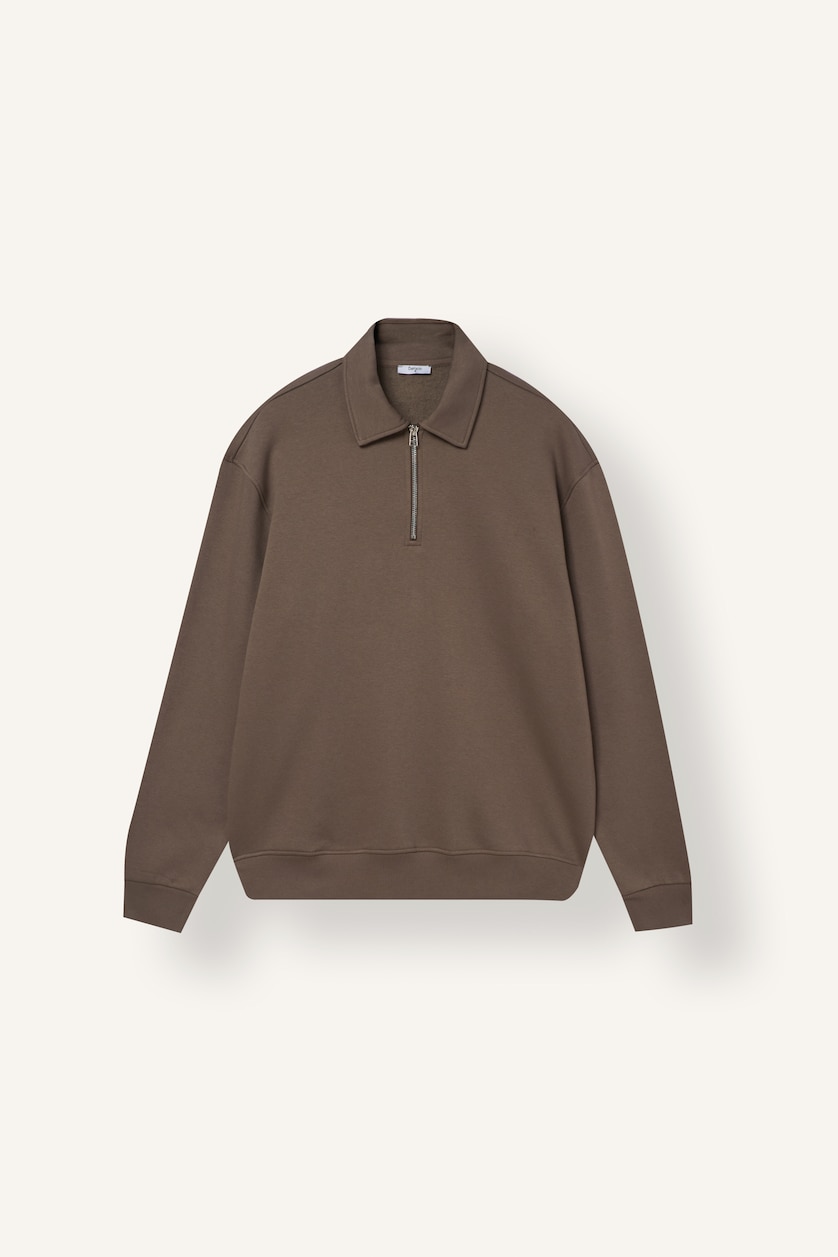MAN Light Brown Regular Fit Thick Polo Collar Sweatshirt