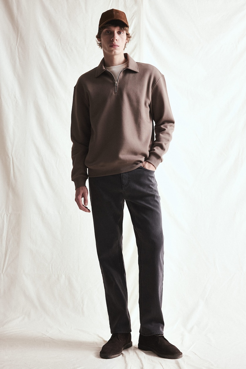 MESHKUJ Light Brown Regular Fit Polo Neck Heavyweight Sweatshirt