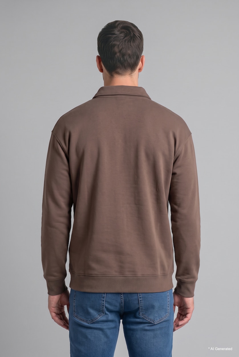 HOMME Marron Clair Sweatshirt épais à col polo Coupe régulière