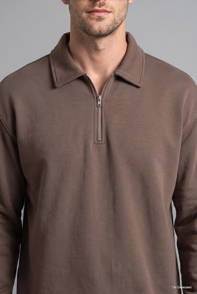 HOMME Marron Clair Sweatshirt épais à col polo Coupe régulière
