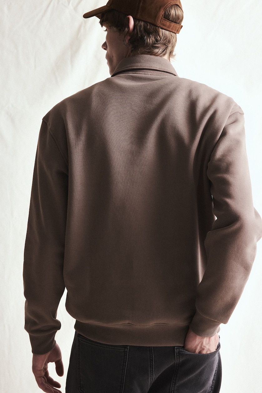 MESHKUJ Light Brown Regular Fit Polo Neck Heavyweight Sweatshirt