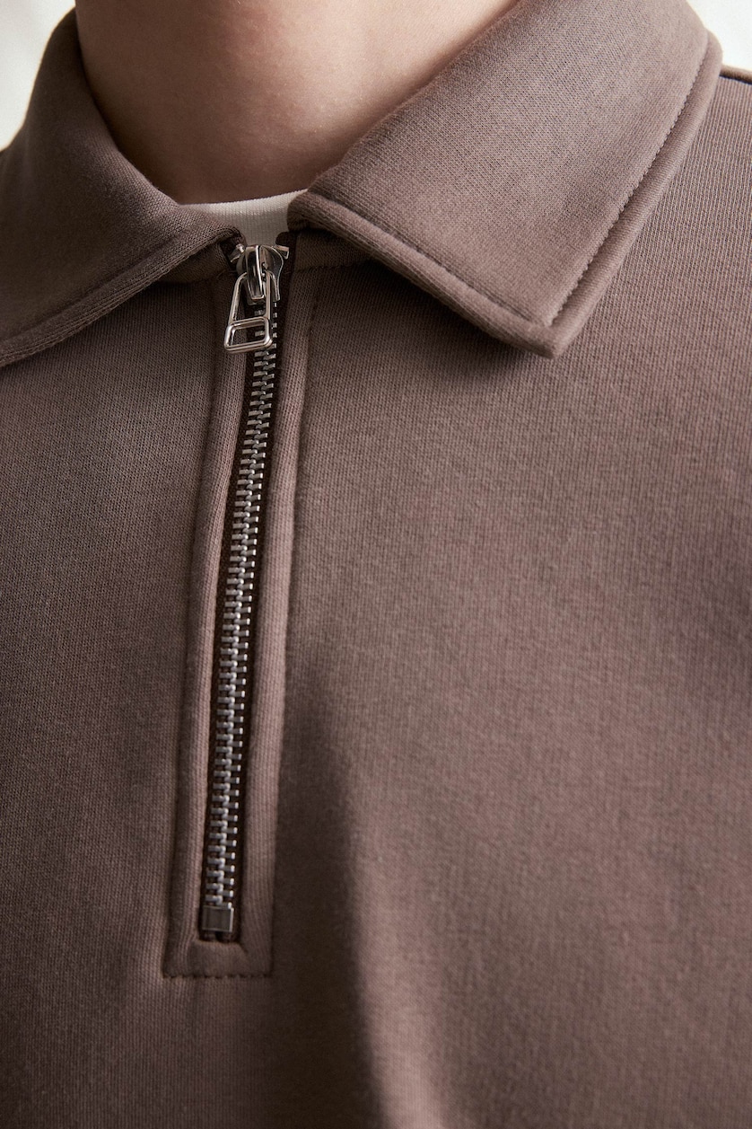 MESHKUJ Light Brown Regular Fit Polo Neck Heavyweight Sweatshirt