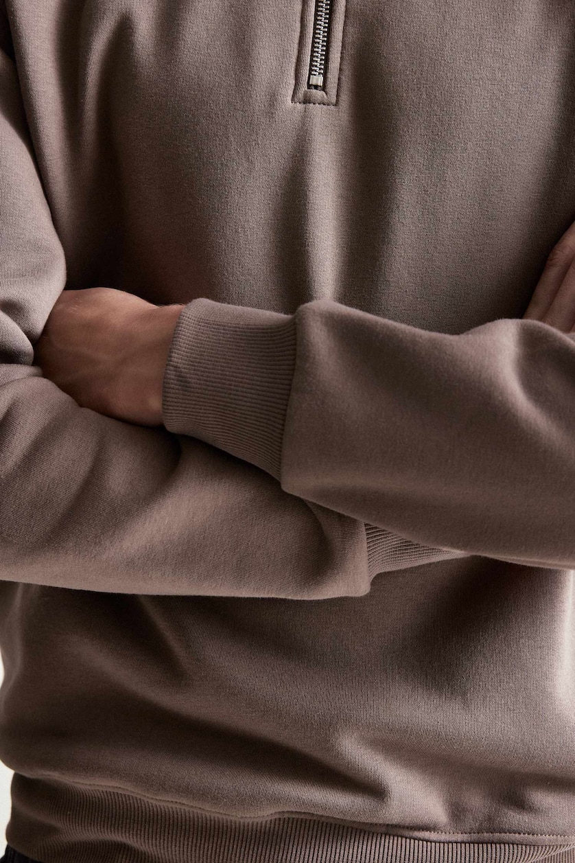 MESHKUJ Light Brown Regular Fit Polo Neck Heavyweight Sweatshirt