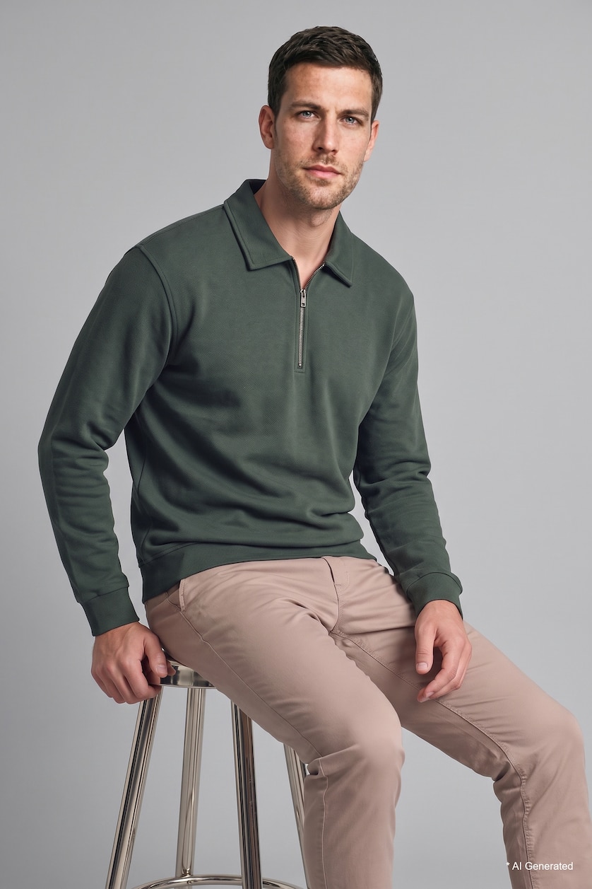 Man Dark Green Regular Fit Thick Sweatshirt Fabric Sweatshirt
