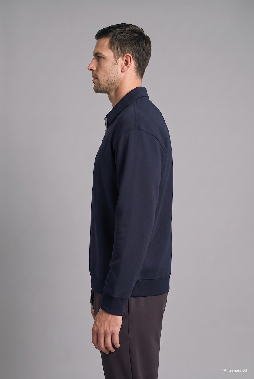 Erkek Lacivert Pamuklu Polo Yaka Sweatshirt