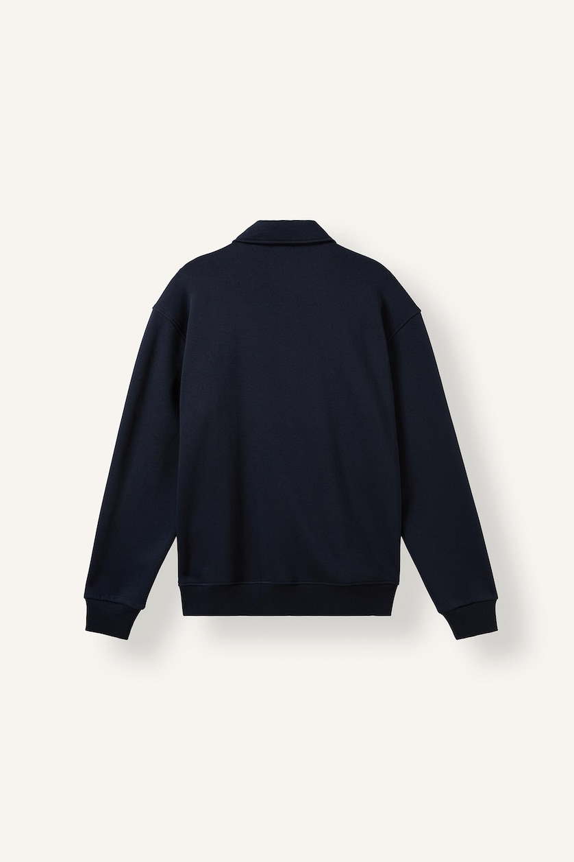 MAN NAVY Regular Fit Thick Cotton Fabric Polo Collar Sweatshirt