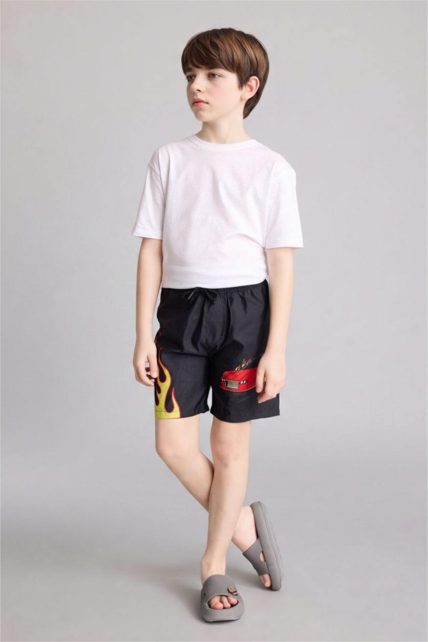 Boys & Teens Black Boy Regular Fit Printed Swim Shorts