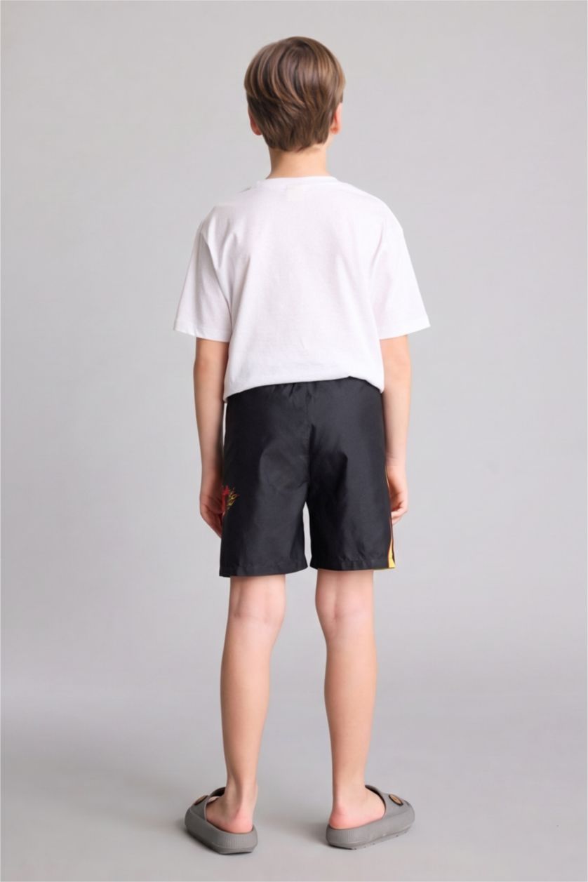 Boys & Teens Black Boy Regular Fit Printed Swim Shorts