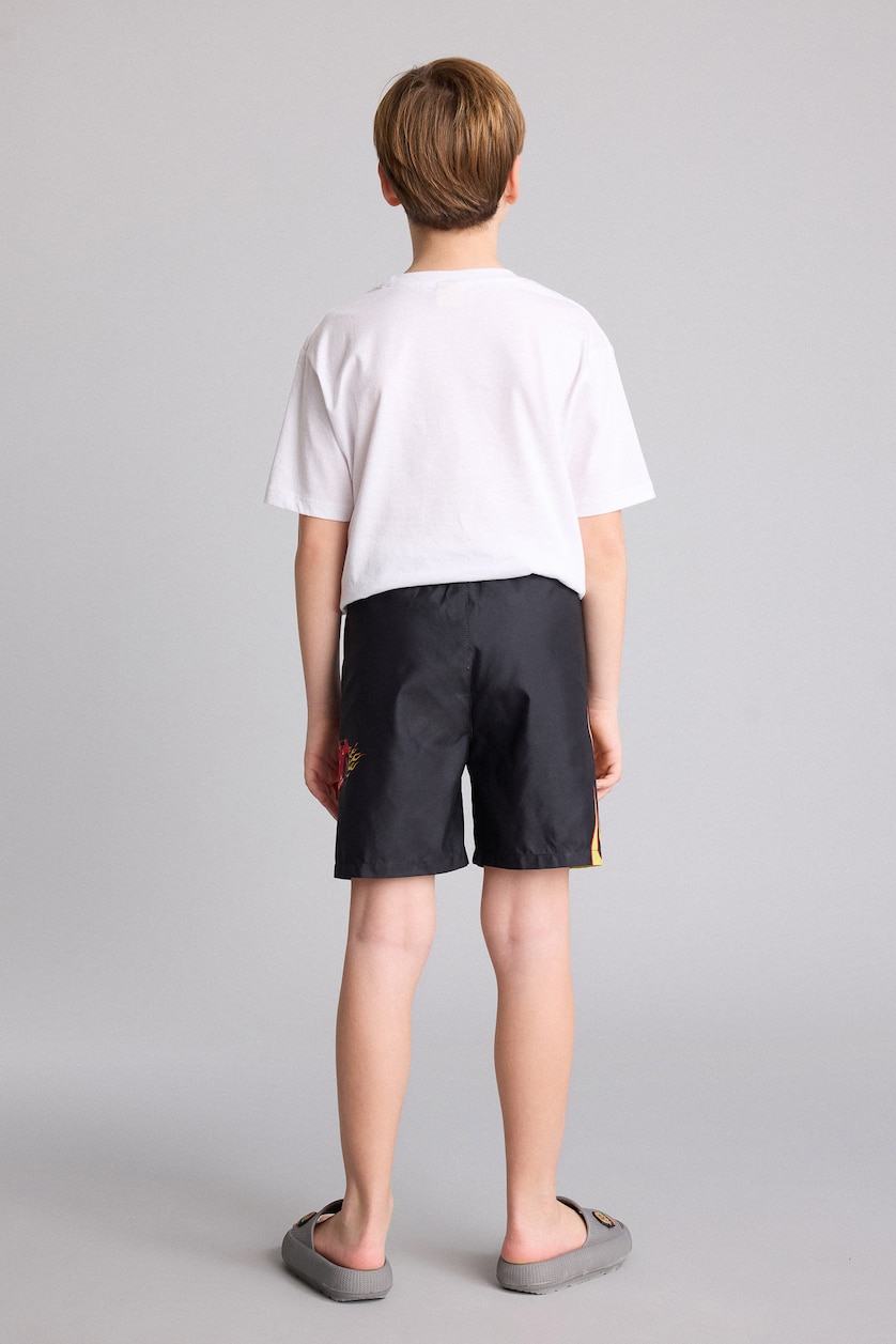 Boys & Teens Black Boy Regular Fit Printed Swim Shorts