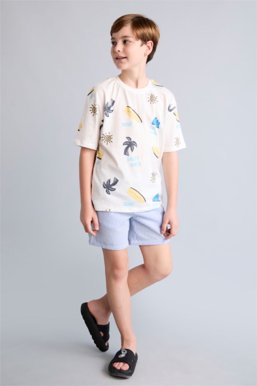 Boys & Teens Light Blue شورت بحر ولادي منقوش