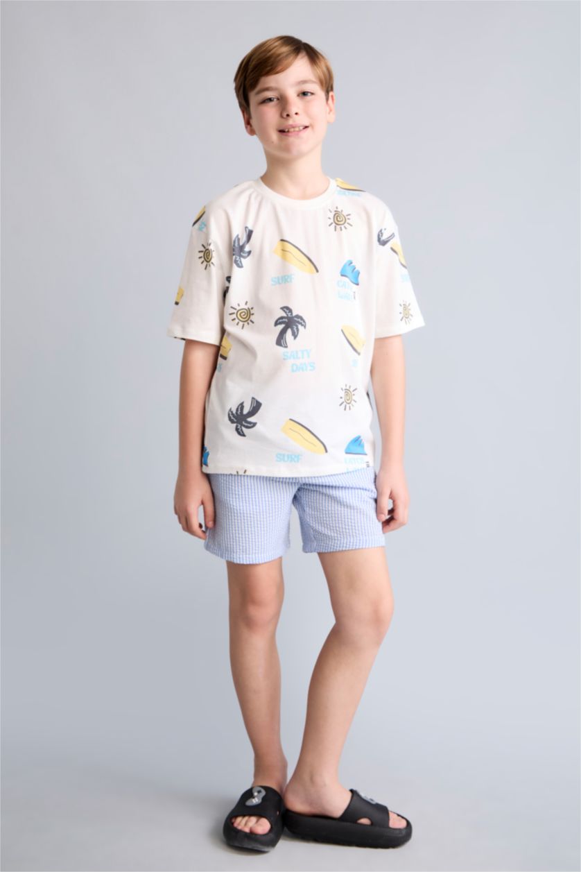 Boys & Teens Light Blue شورت بحر ولادي منقوش