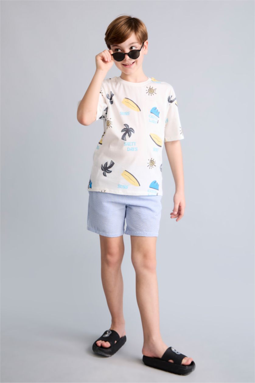 Boys & Teens Light Blue شورت بحر ولادي منقوش