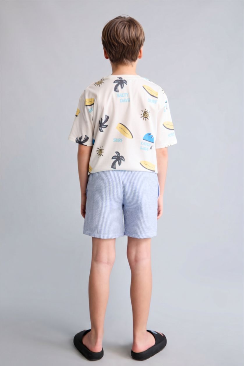 Young Boys - Teen Boys Light Blue Boy Regular Fit Printed Swim Shorts