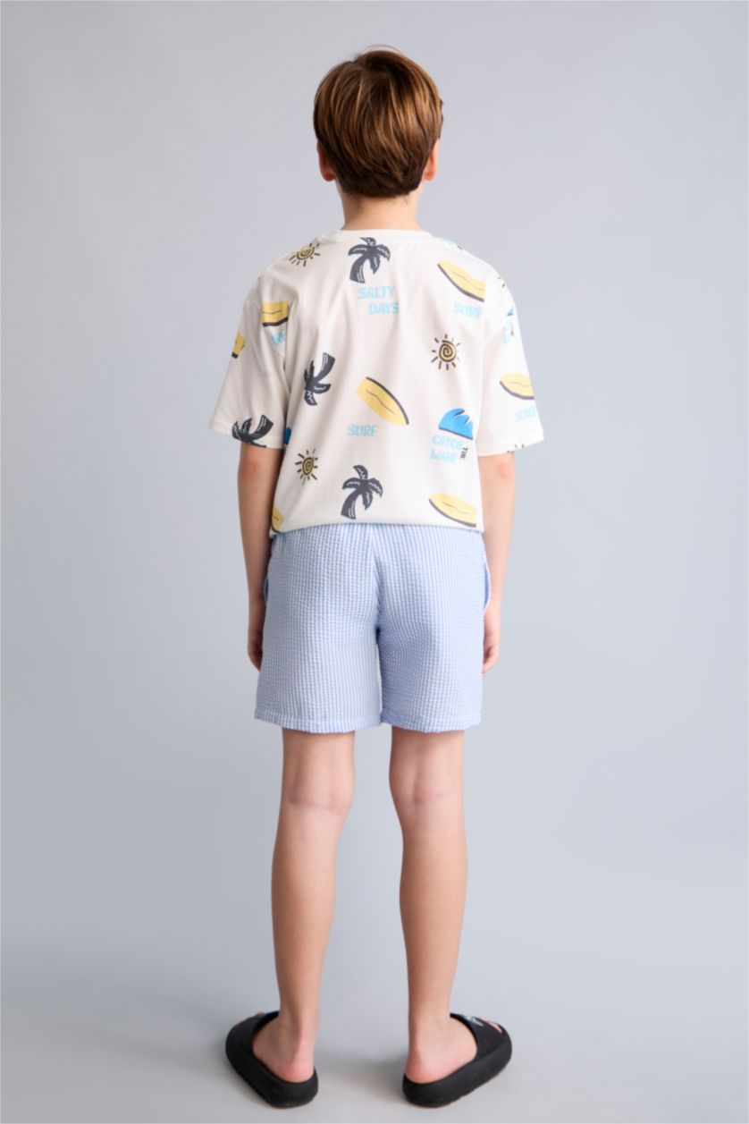 Boys & Teens Light Blue شورت بحر ولادي منقوش