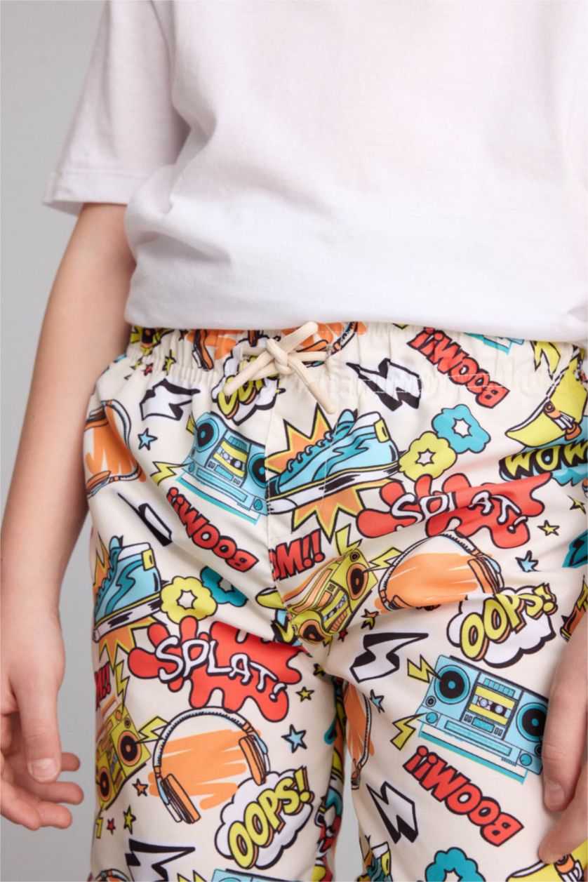 Young Boys - Teen Boys Light Yellow Boy Regular Fit Printed Swim Shorts