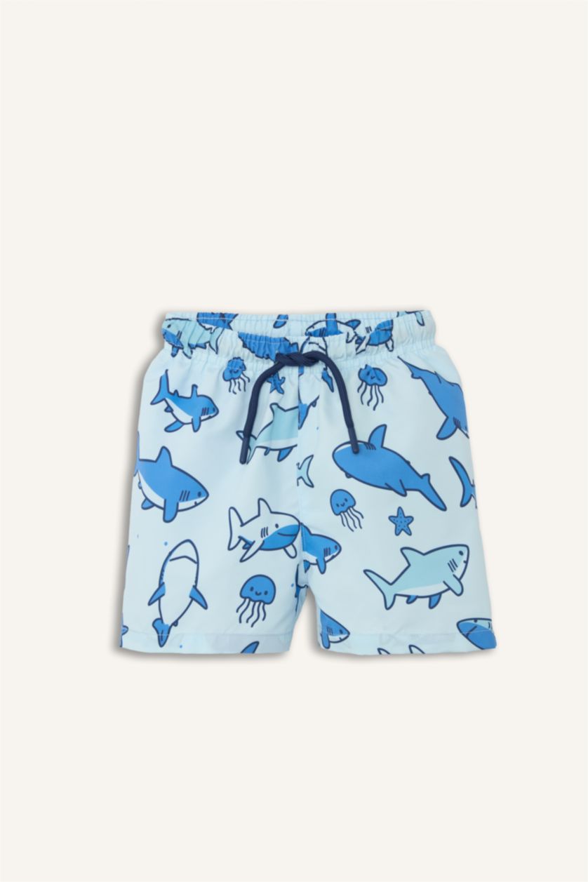 Erkek Bebek Açık Mavi Desenli Deniz Şortu Erkek Bebek