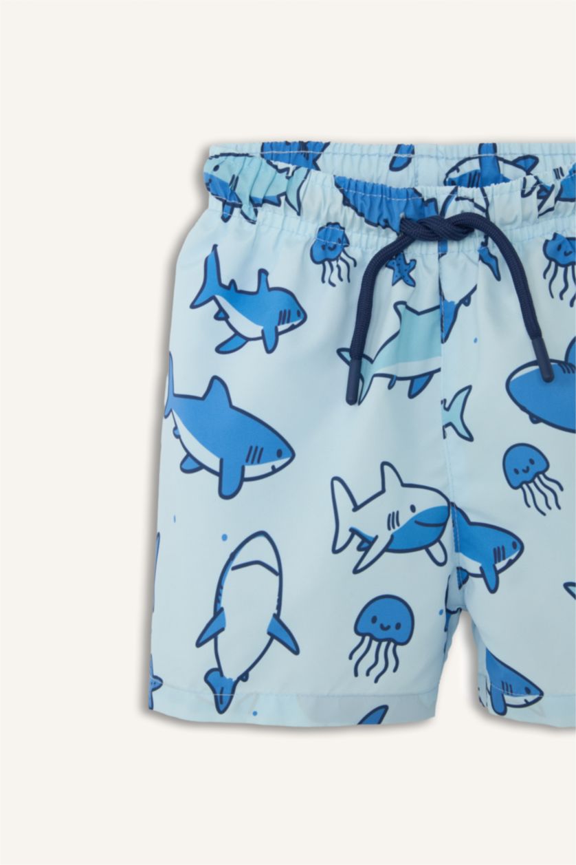 Erkek Bebek Açık Mavi Desenli Deniz Şortu Erkek Bebek