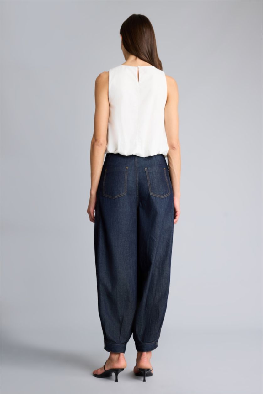 نساء أسود أزرق بنطرون جينز بالون فيت وخصر عالي