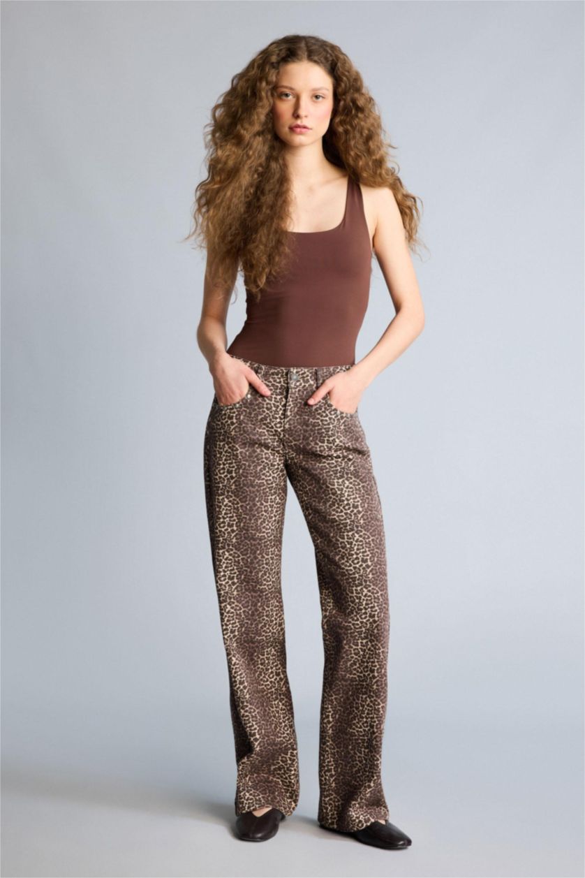 Kadın Kahve Wıde Leg Normal Bel Gabardin Pantolon