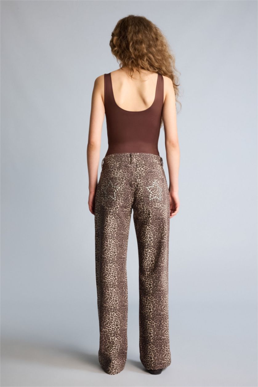 Kadın Kahve Wıde Leg Normal Bel Gabardin Pantolon